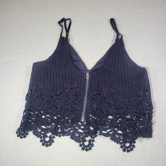 House Of Three Women Navy Blue Elegant Lace Cropped Tank Top Size 6 - Picture 7 of 8